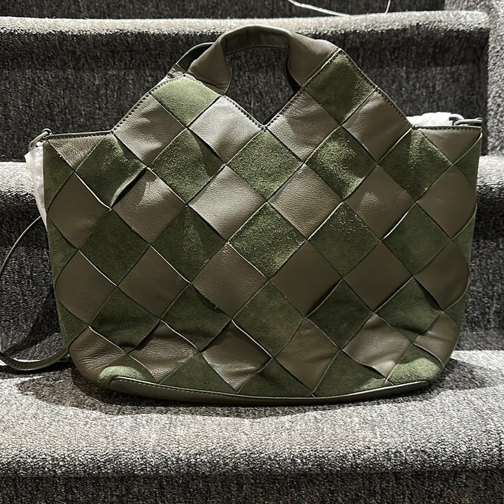 Pretty moss green suede and leather bag!